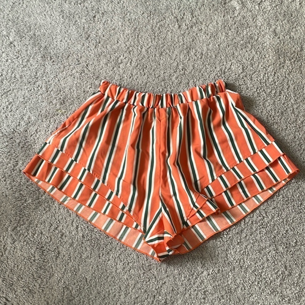 ZAFUL Orange & Green Vertical Stripped Lightweight Shorts | Size Small